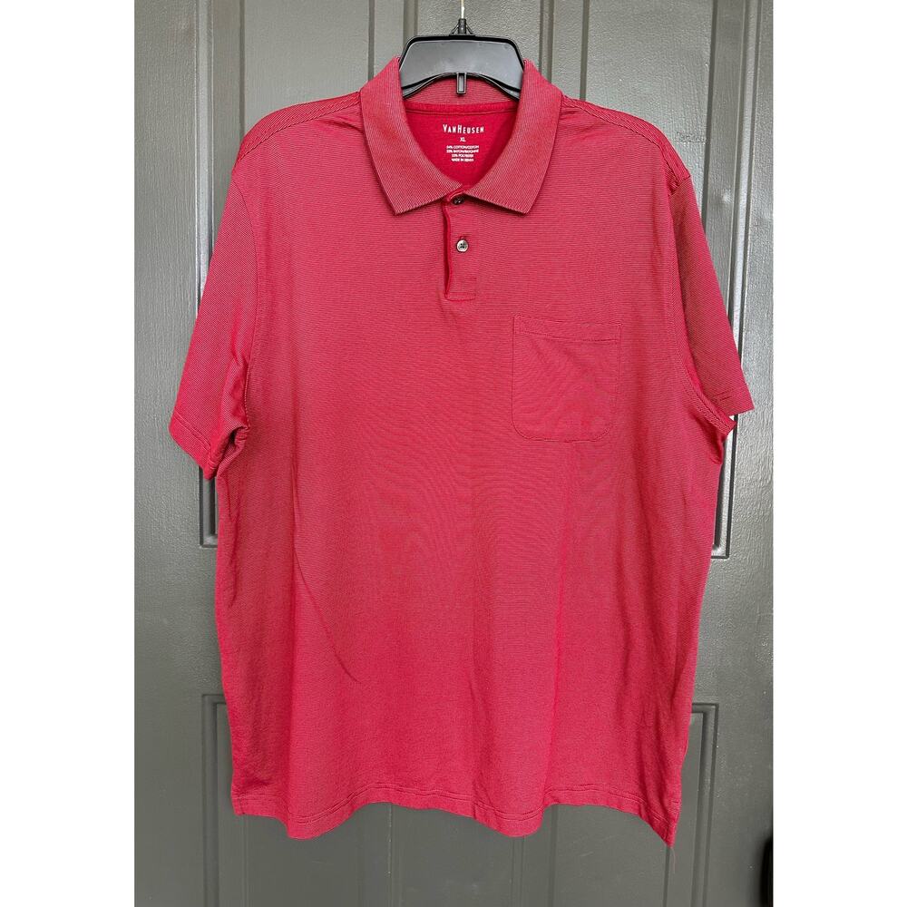 Van Heusen Men's Red Ribbed Short Sleeve Polo-shirt  Size XL